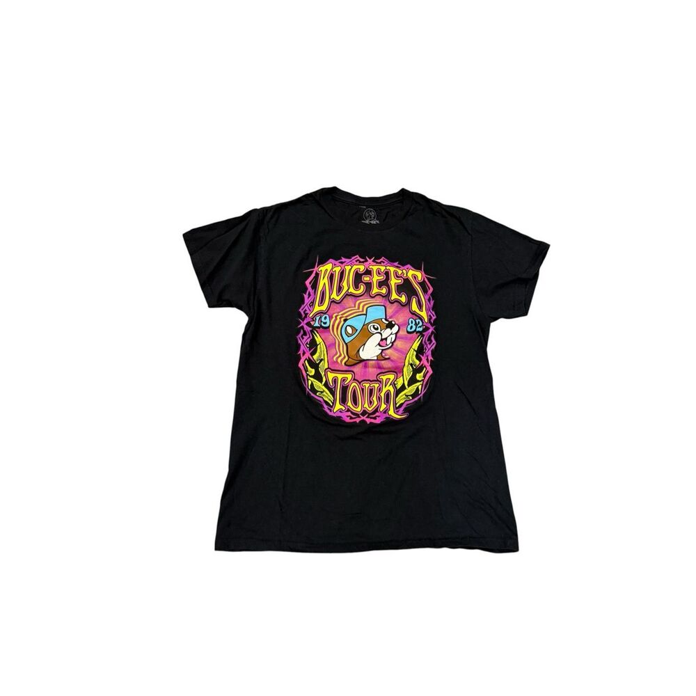 Buc-ee’s Tour Graphic T-Shirt Men’s Medium Black Neon Retro Beaver Tee